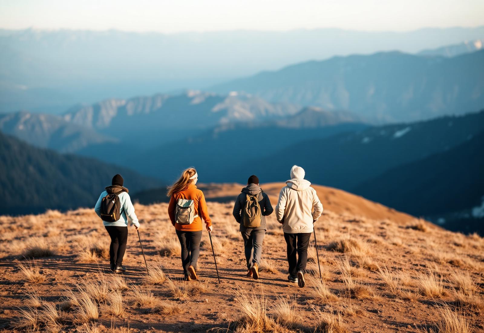 Petit groupe marchant en montagne